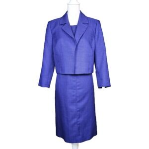 Kasper 2pc Dress Suit Womens 10 Purple Textured Belted + Jacket Career Business